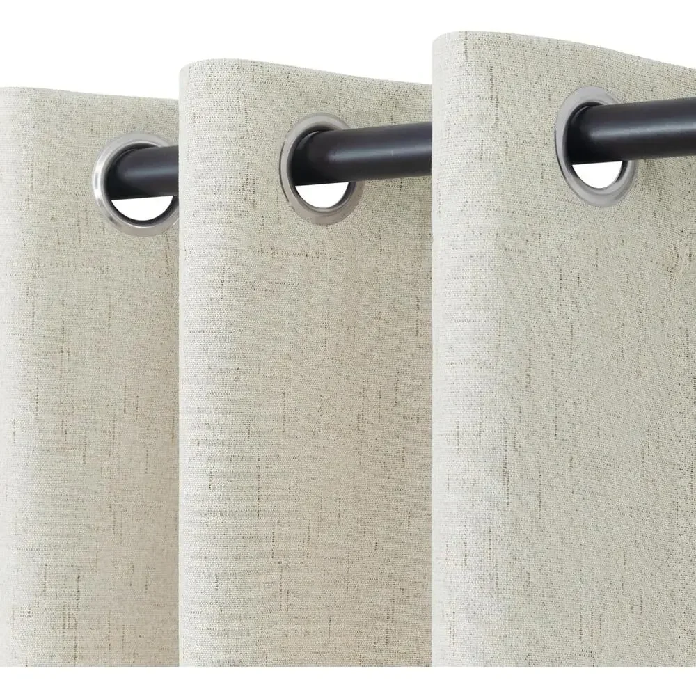 Blackout Linen Curtains 52 x 108 Grommet Natural Room Darkening Drapes 2 Panels